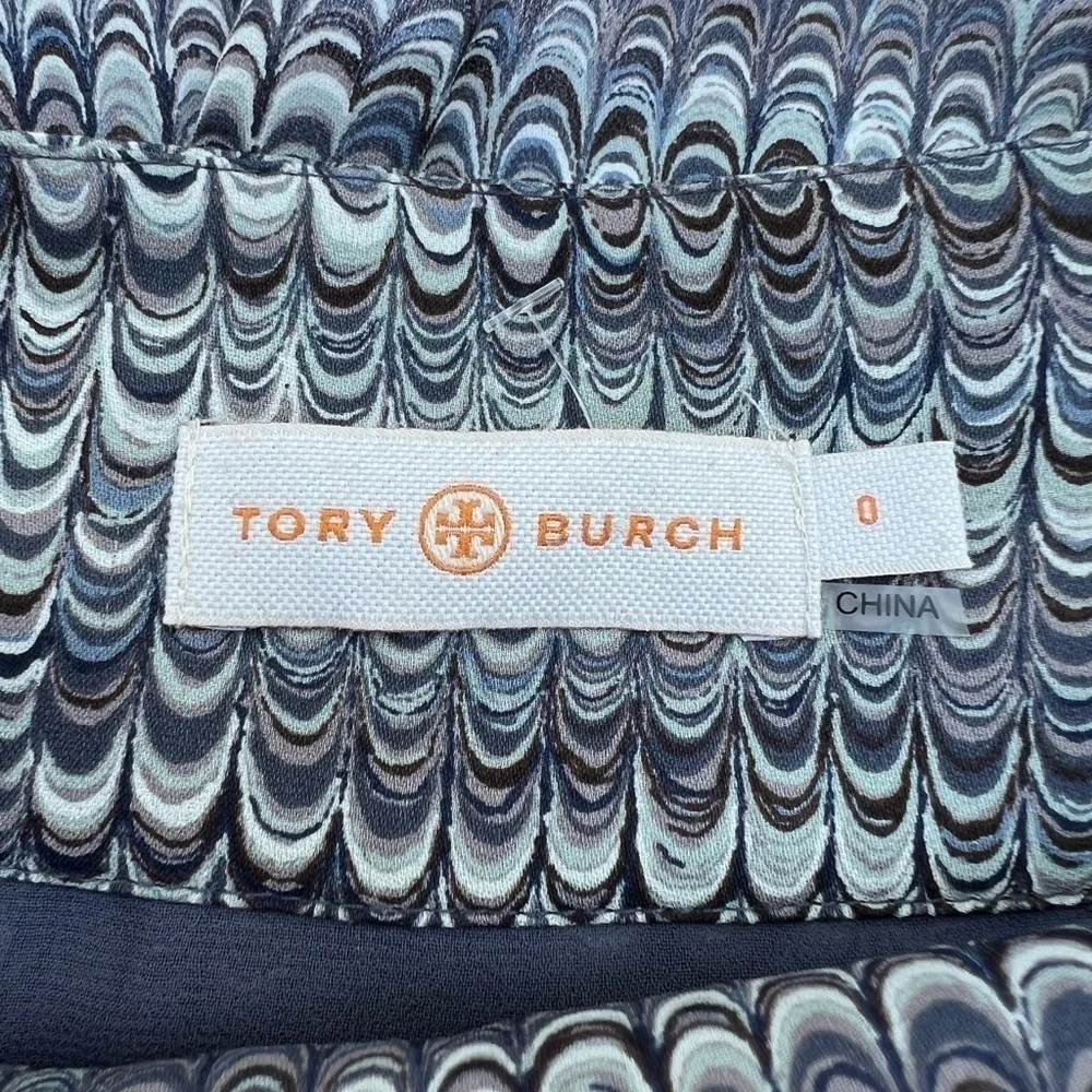Tory Burch multicolor grey white neutral patterned pleated silk mini skirt Sz 0